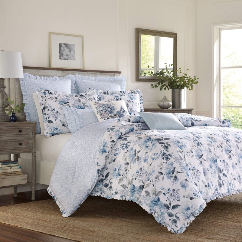 Laura Ashley Home - Twin Duvet Cover Set, Reversible Cotton Bedding with Matching Sham, Lightweight Home Decor for All Seasons (Chloe Blue, Twin) - Image 1